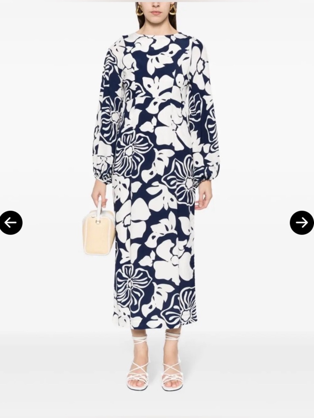 Faithfull The Brand Navy White Floral Midi Occasion Dress Tie Back Womens 8
